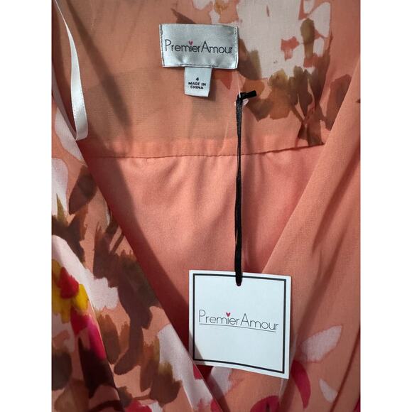 NWT Premier Amour Peach Floral Asymmetrical Midi Dress Size 4 - Picture 10 of 11